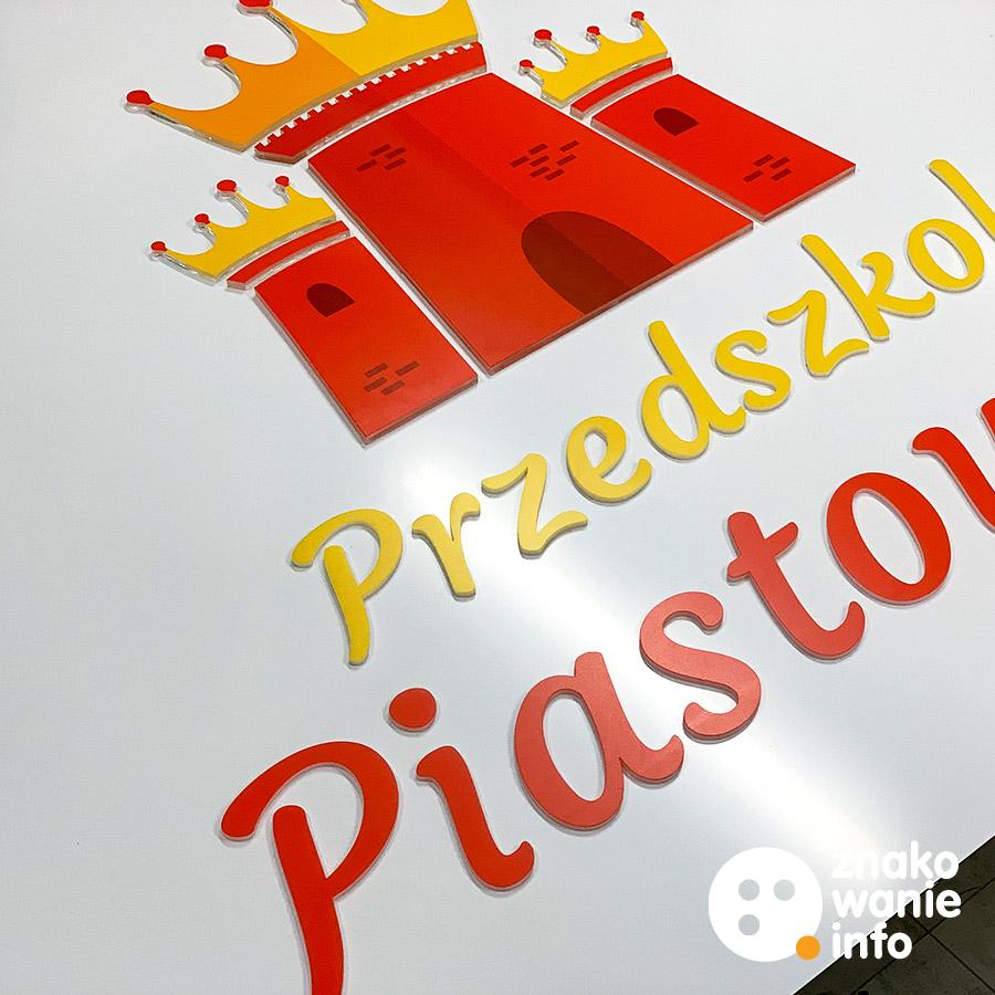 Szyld Przedszkole Piastowskie Tablica z logotypem z akrylu drukowanego bezpośrednio uv led