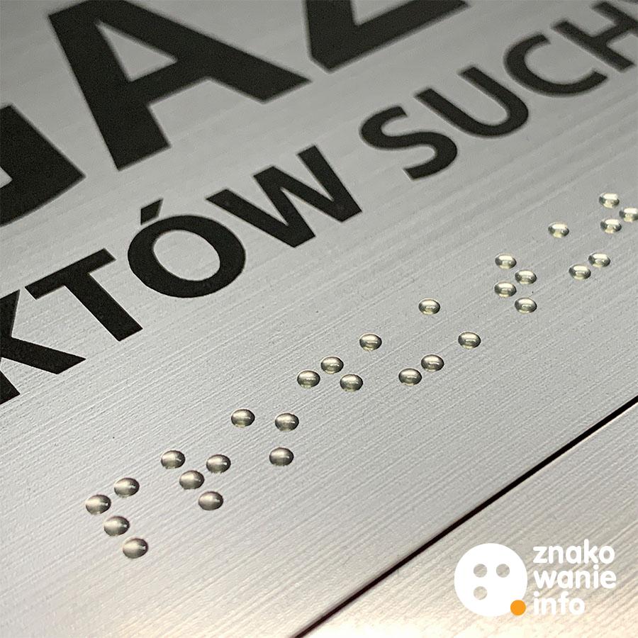 Tablica z laminatu z nadrukiem Braille'a lakierem uv