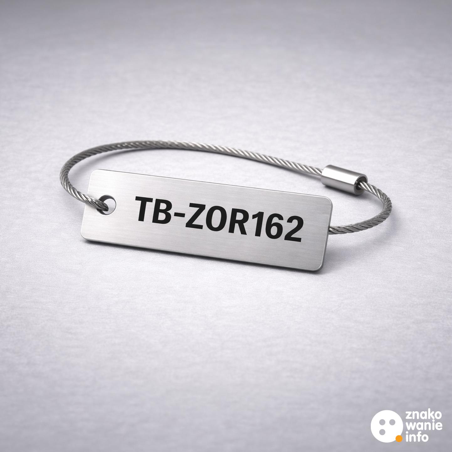 tabliczka z laminatu lub aluminium z linką stalową zaciskowa