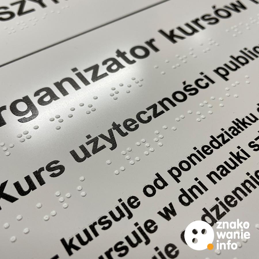 Tyglograficzny rozkład jazdy z alfabetem Braille'a Tyglograficzny rozkład jazdy z alfabetem Braille'a