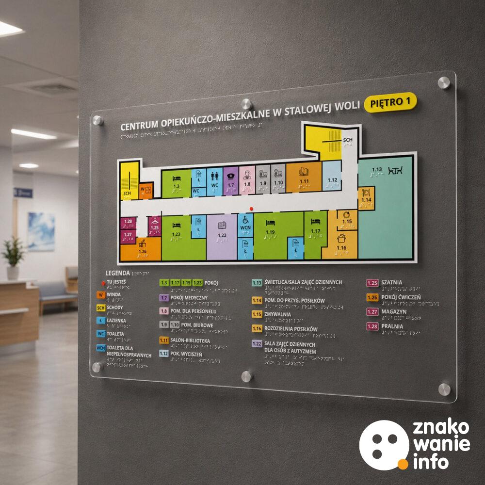 plan tyflograficzny z alfabetem Braille'a z poddrukiem PMMA
