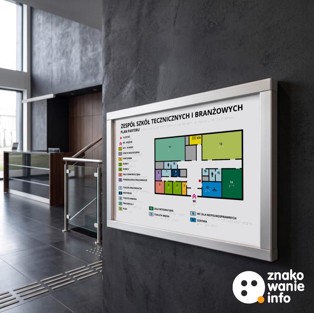 Plan tyflograficzny w obudowie aluminiowej na ścianę