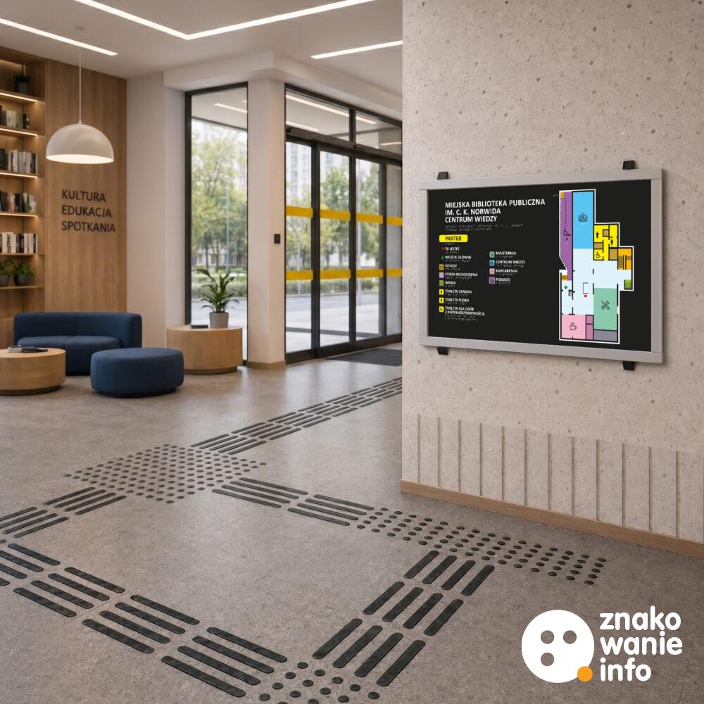 Plan tyflograficzny w obudowie aluminiowej na ścianę