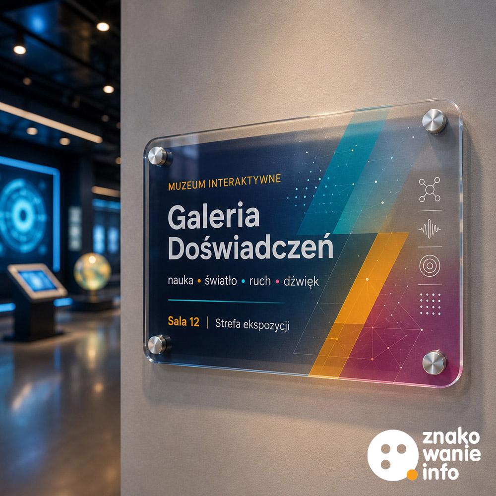 tabliczka z plexiglass pmma na dystansach druk i poddruk biały + kolor