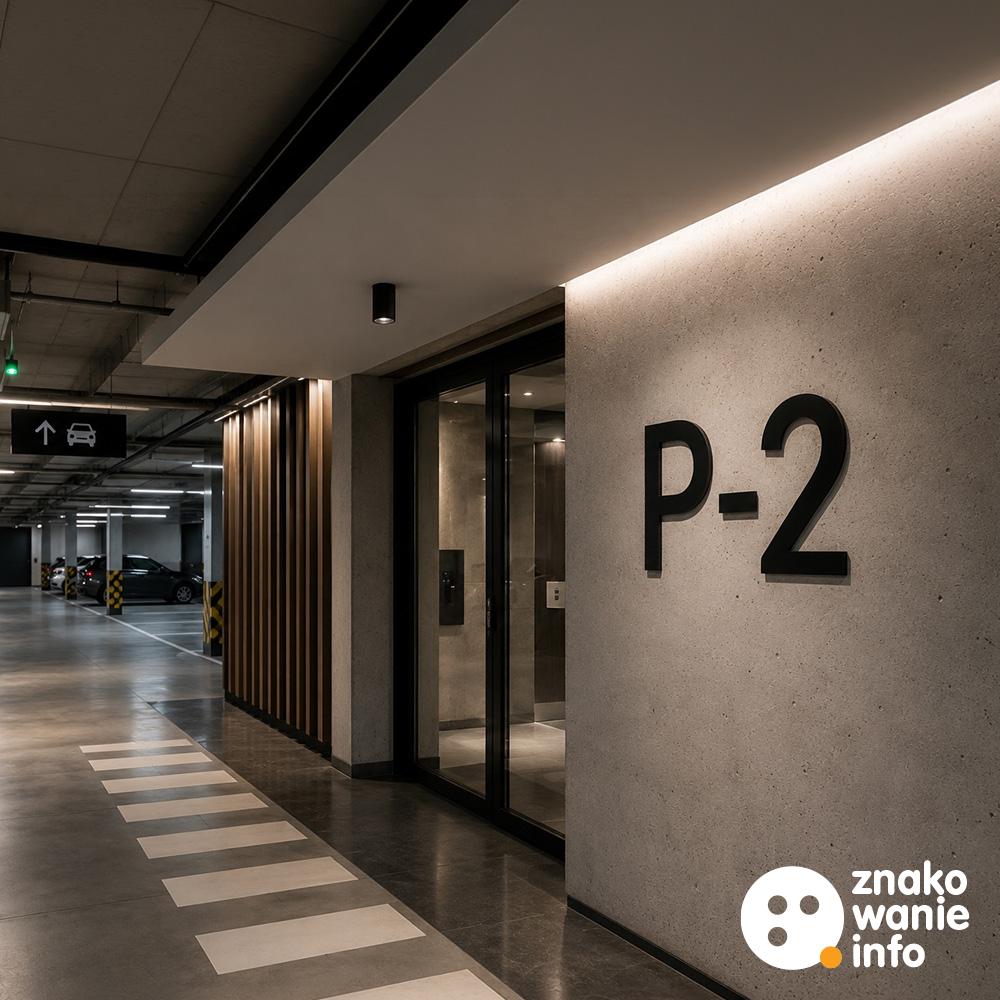 liternictwo z plexi, oznaczenie kondygnacji