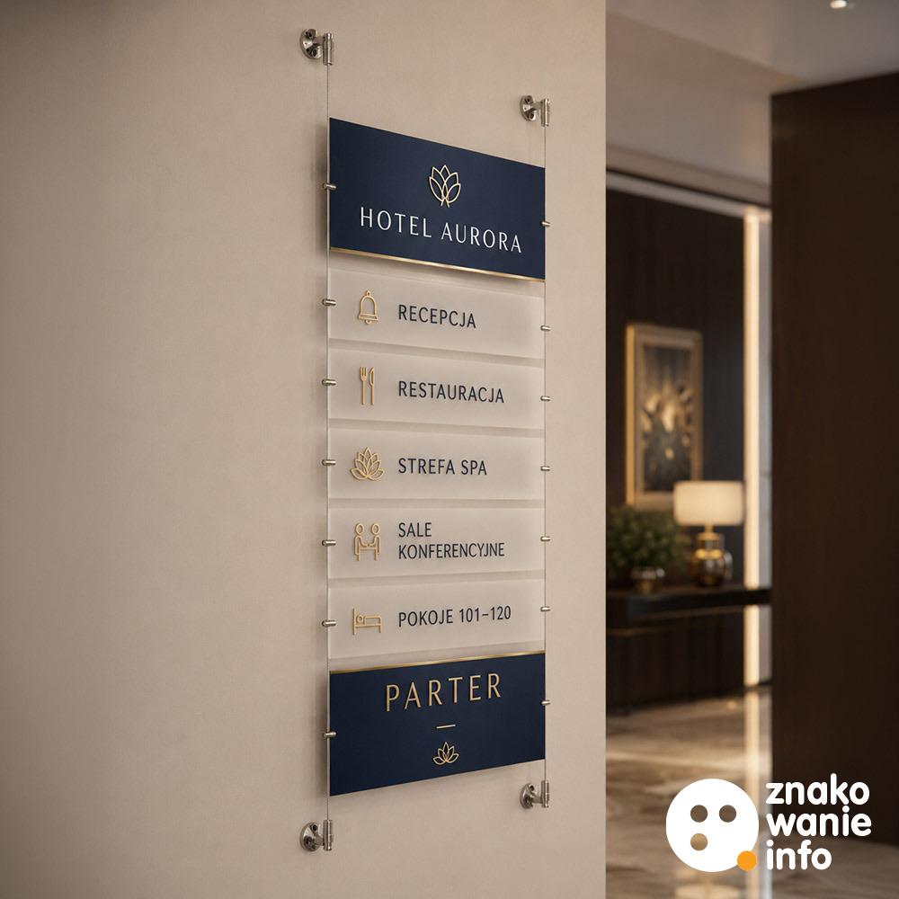 system linkowy hotelowy, tabliczki plexi oraz dibond, duk uv z lakierem uv