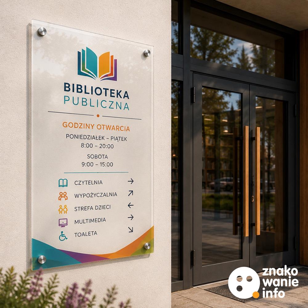 tablica informacyjna na dystansach, materiał plexi pmma, druk i poddruk uv biały + kolor